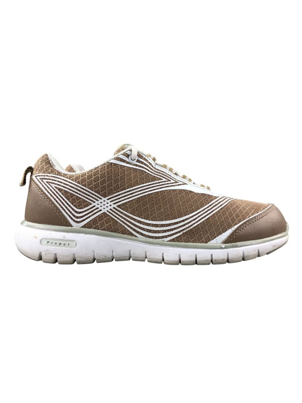 Propet Women's Size 7 XX (4E) TravelLite Brown White Lace-Up Walking Shoes